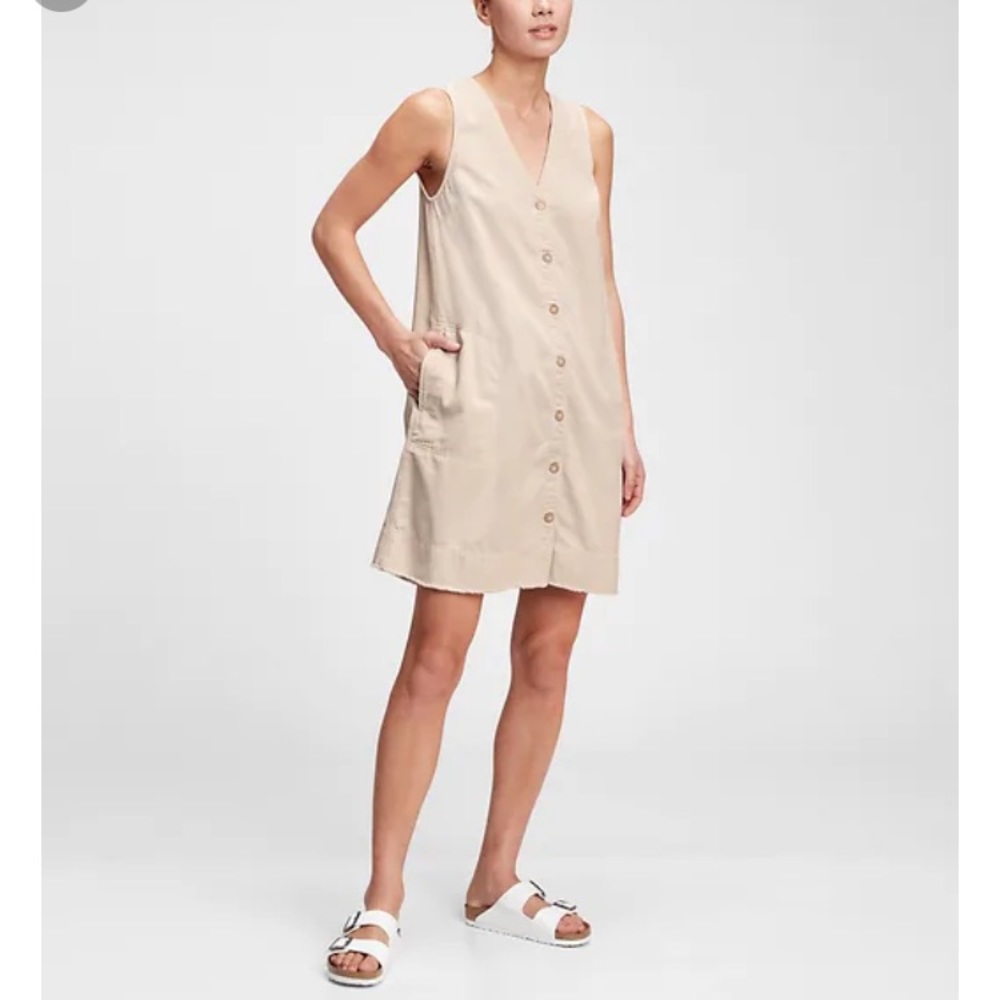GAP Beige Button-Front Midi Dress